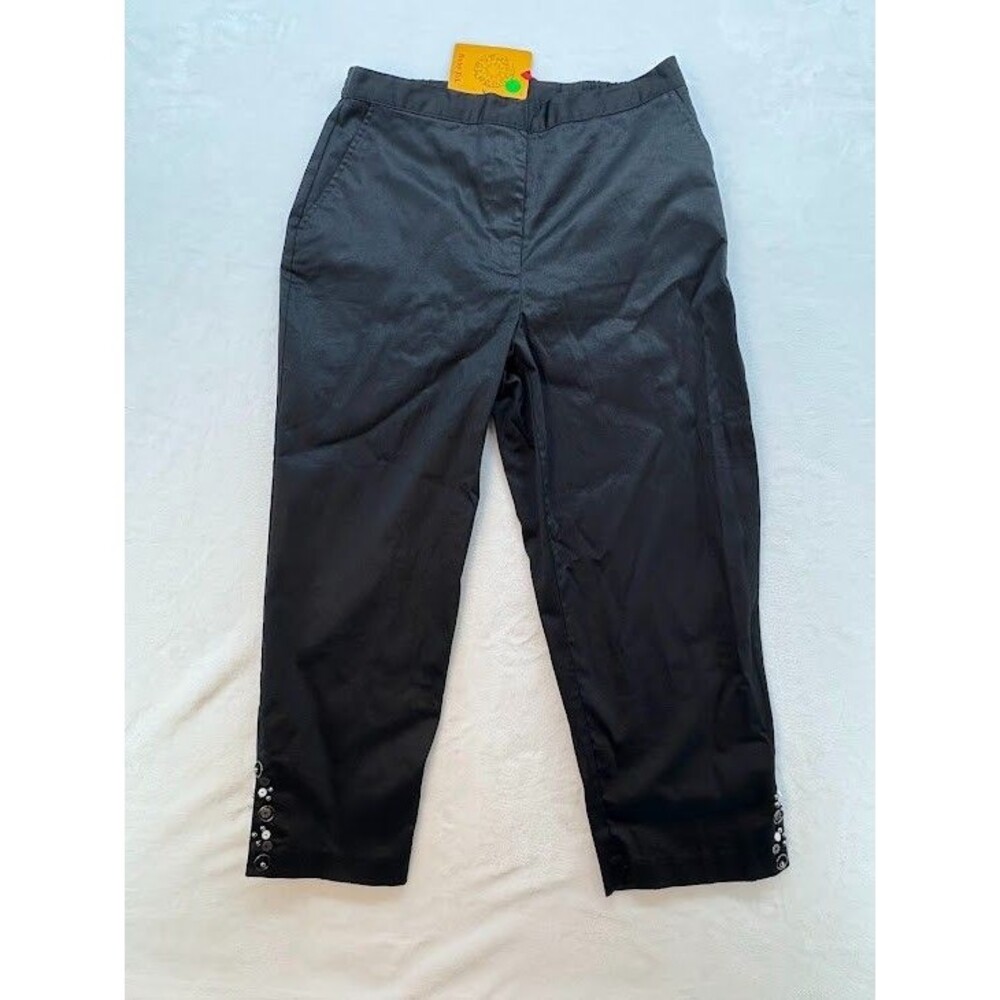 Ruby Rd. Black Flat Front Cropped Pants Size 10 Embellished Hem NWT